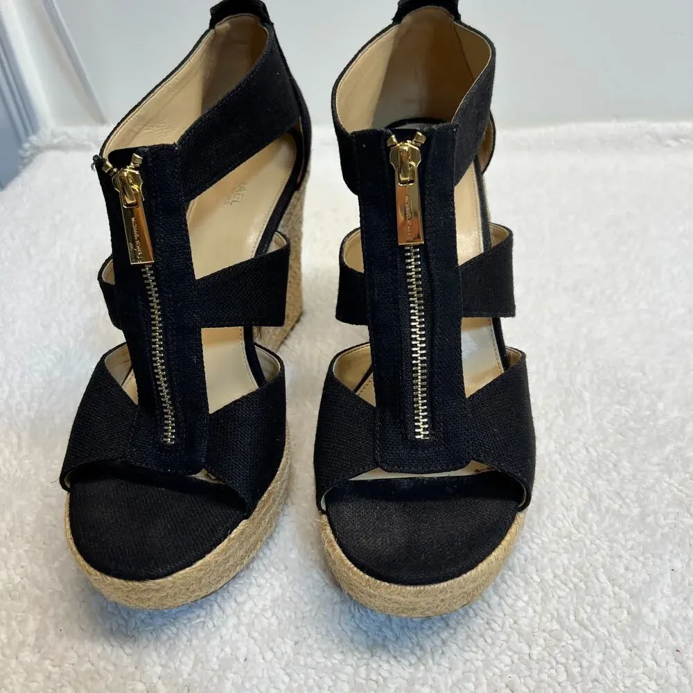 Michael Kors Womens Sandals Damita Wedge Zip Black Size 10M